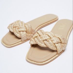 Zara Woven Raffia Flat Sandals